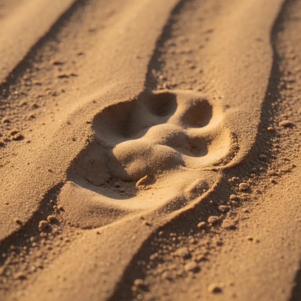 Sand ripples and a bird track in desert sand