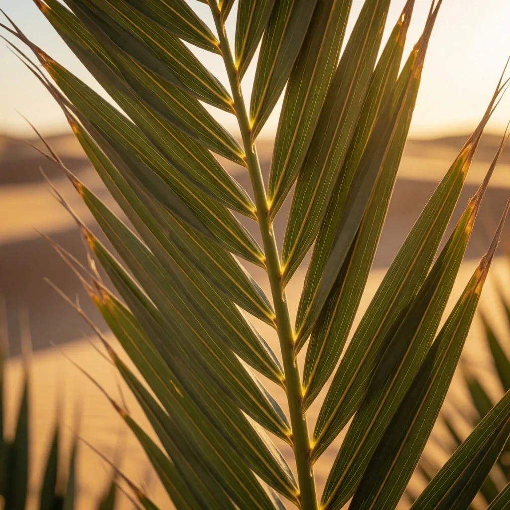 Palm frond detail in warm desert light