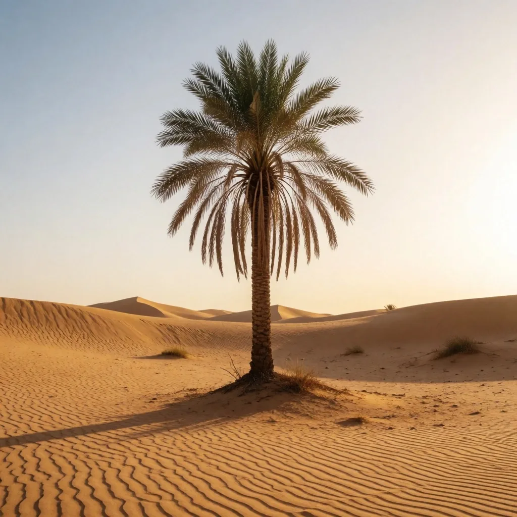 A solitary palm against the desert sky