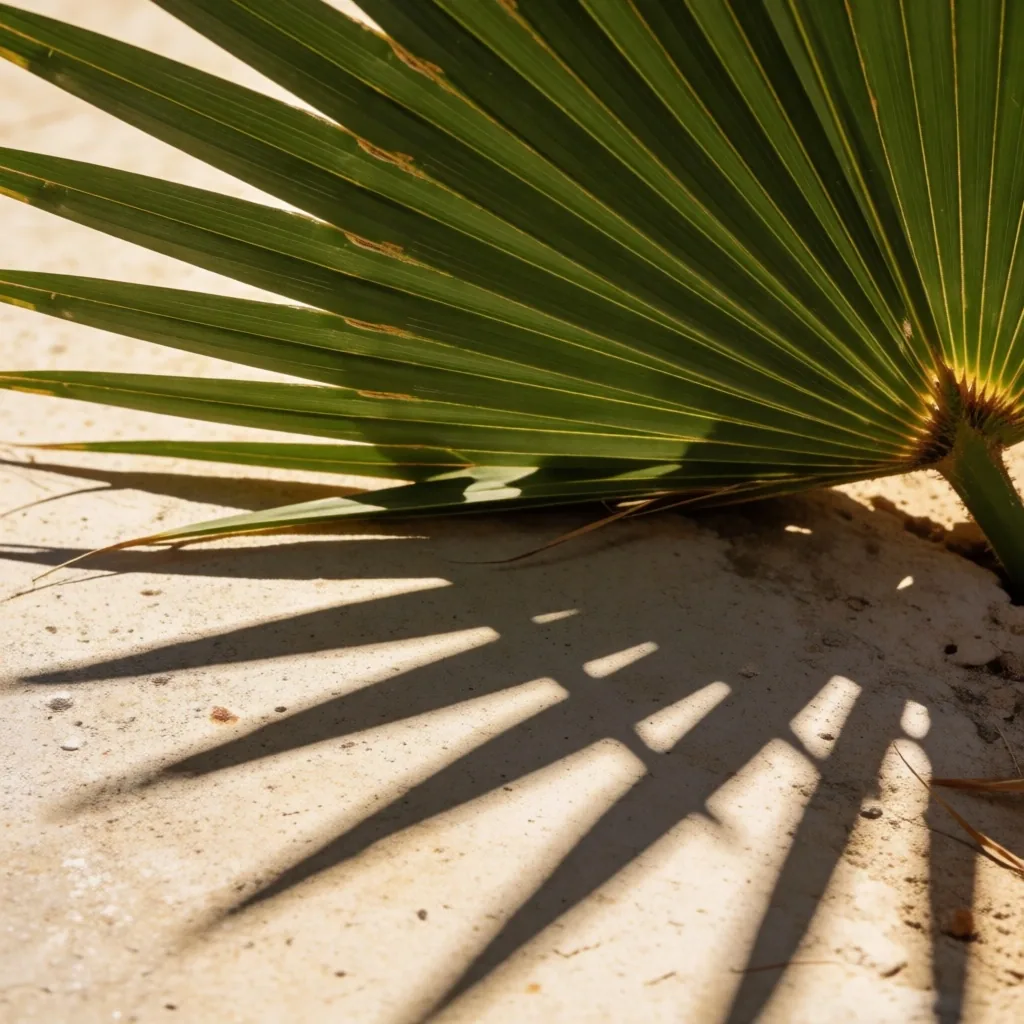 Palm frond detail against concrete surface